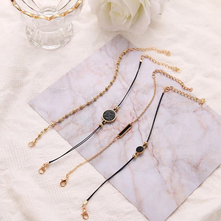 Black Lapis Marble Geometric 4 Piece Bracelet Set - ALILY