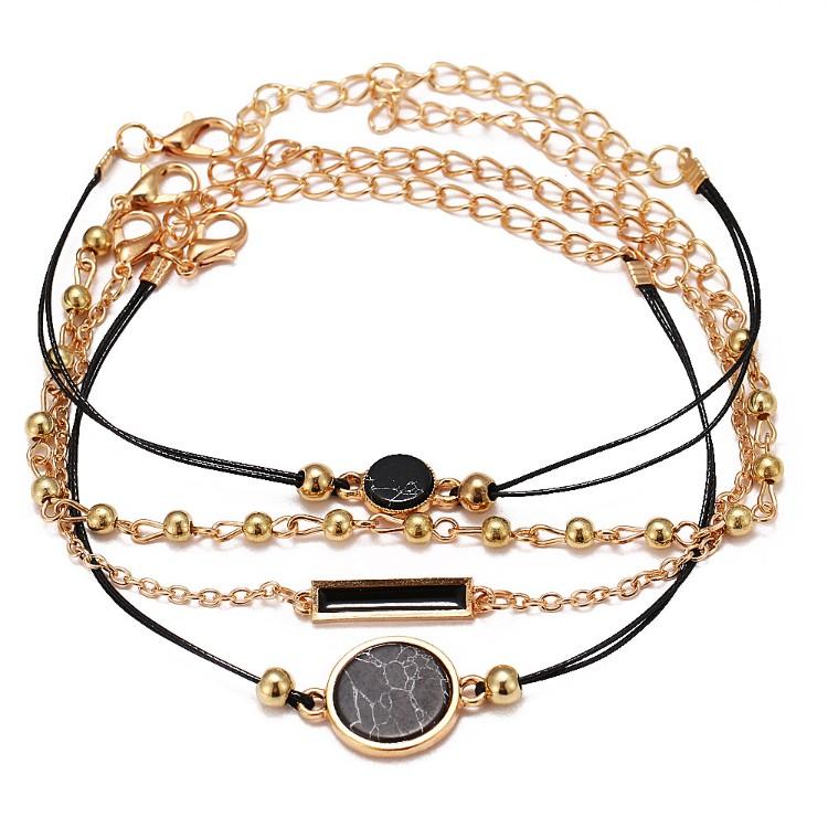 Black Lapis Marble Geometric 4 Piece Bracelet Set - ALILY