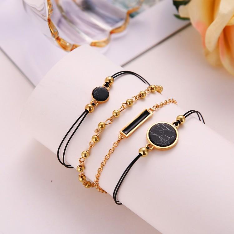 Black Lapis Marble Geometric 4 Piece Bracelet Set - ALILY
