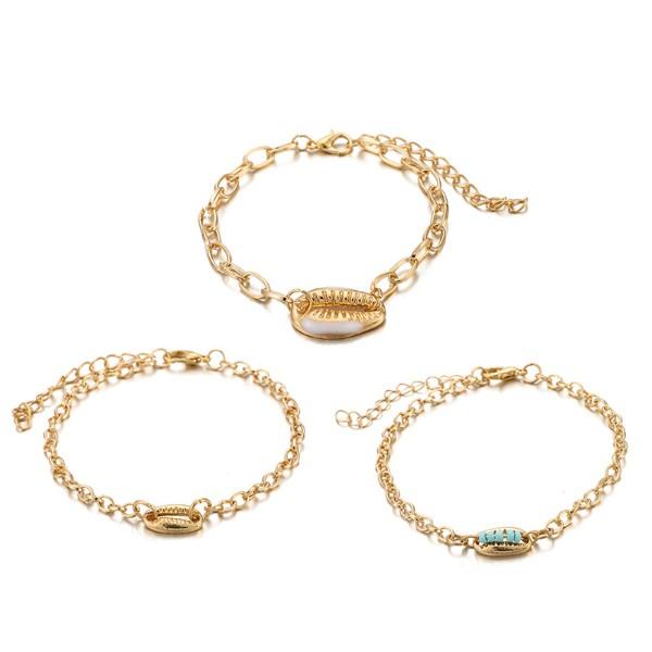 Turquoise Sea-Shell 3 Piece Bracelet Set in 14K Gold - ALILY