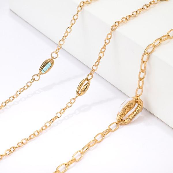 Turquoise Sea-Shell 3 Piece Bracelet Set in 14K Gold - ALILY