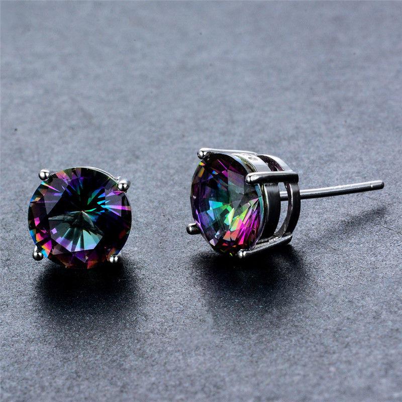 Mystic Topaz Embellished with Crystals 7mm Stud Earringin 18K White Gold Plated