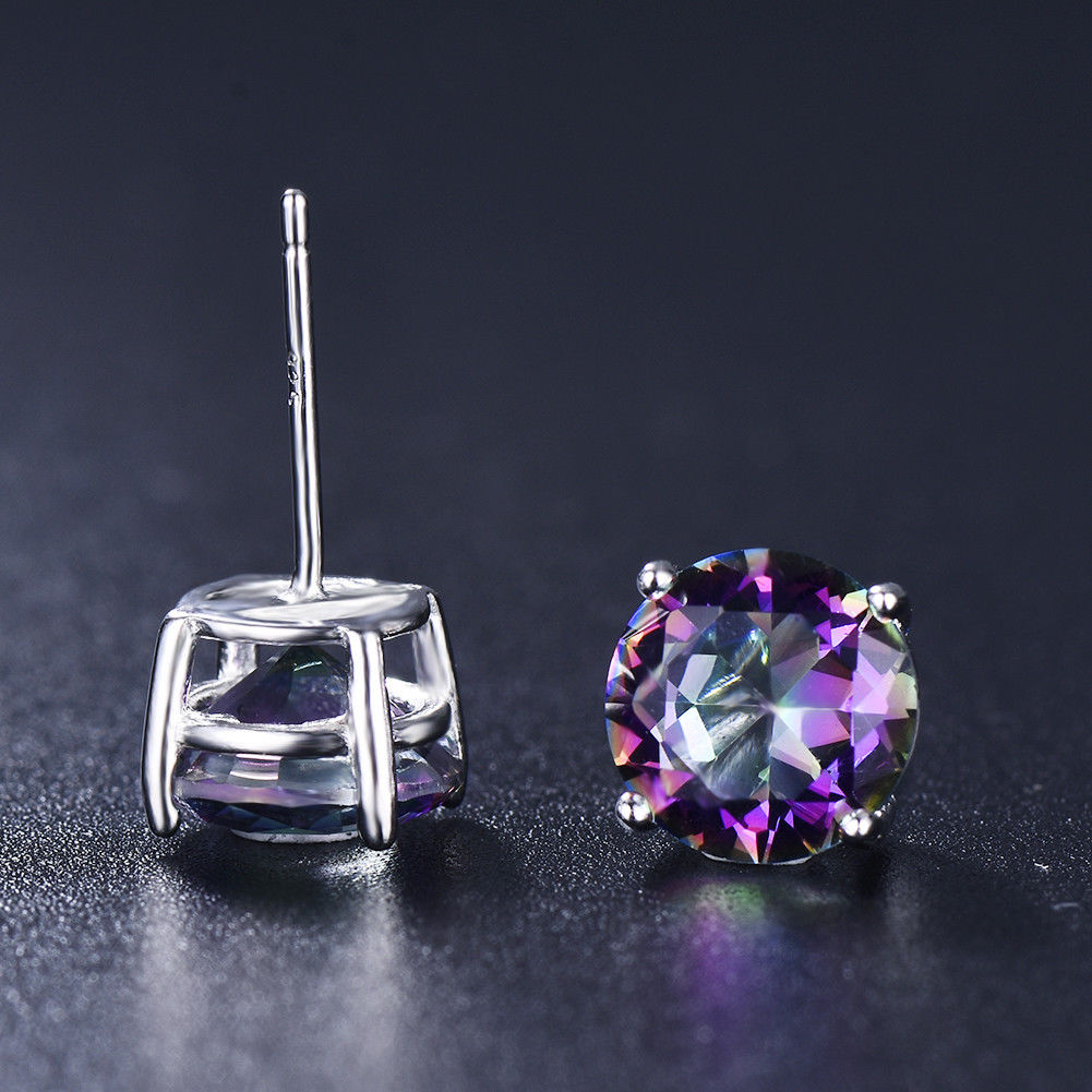 Iridescent Amethyst Gemstone 6mm Stud Earring 14K White Gold Plated - 1.00 CT