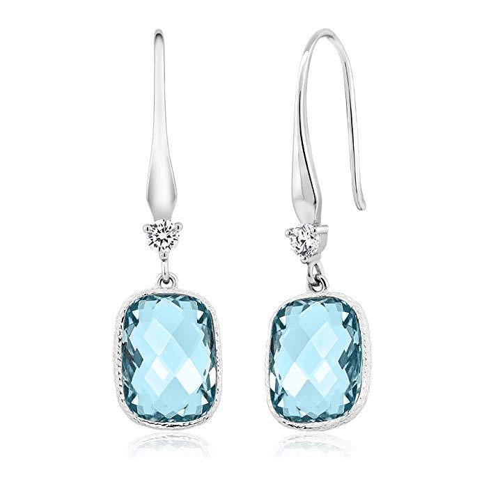 Blue Topaz Diamond Cut Drop Earringin 18K White Gold Plated, Earring, ALILY , ALILY jewelryjewelry deals, swarovski crystal jewelry, groupon jewelry,, jewelry for mom,