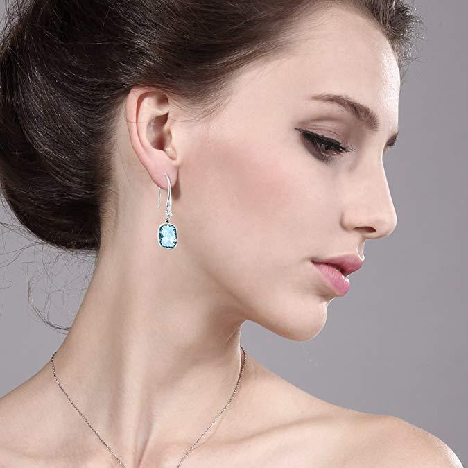Blue Topaz Diamond Cut Drop Earringin 18K White Gold Plated, Earring, ALILY , ALILY jewelryjewelry deals, swarovski crystal jewelry, groupon jewelry,, jewelry for mom,