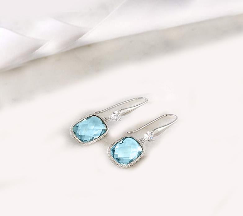 Blue Topaz Diamond Cut Drop Earringin 18K White Gold Plated, Earring, ALILY , ALILY jewelryjewelry deals, swarovski crystal jewelry, groupon jewelry,, jewelry for mom,