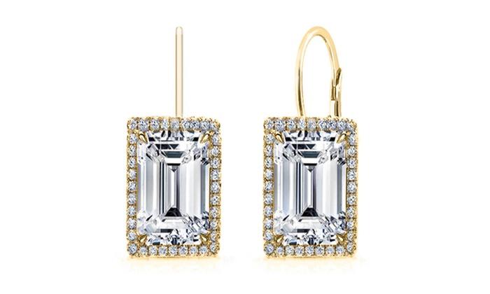 Emerald Cut Elements Leverback Earrings in 14K Gold Plating