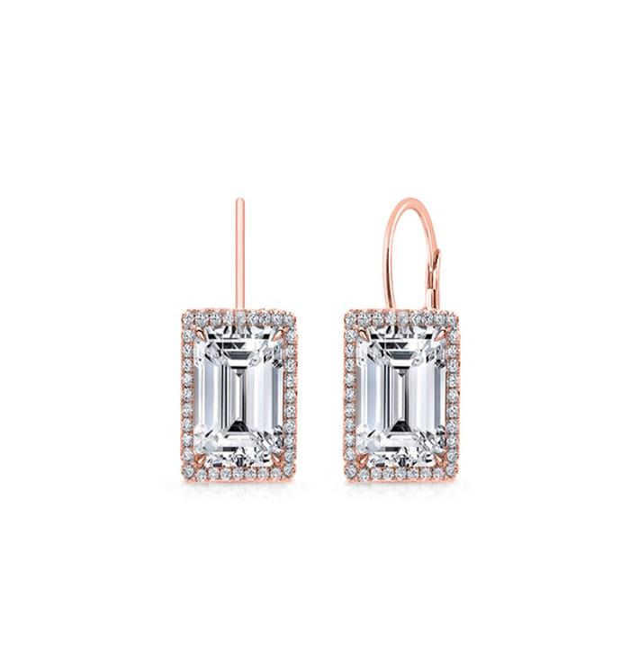 Emerald Cut Elements Leverback Earrings in 14K Rose Gold Plating