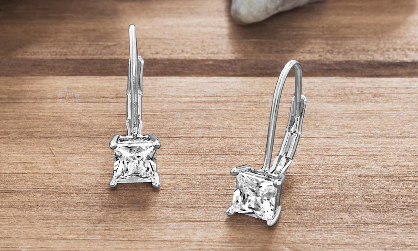 Diamond Princess Cut Leverback Earringin 18K White Gold Plated, Earring, ALILY , ALILY jewelryjewelry deals, swarovski crystal jewelry, groupon jewelry,, jewelry for mom,