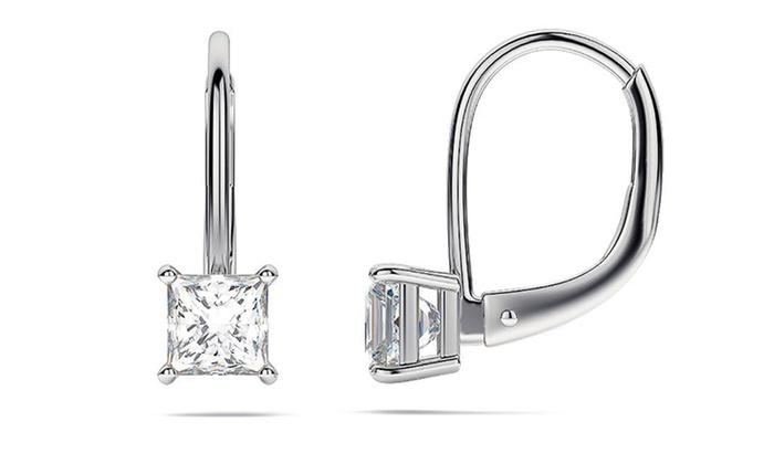 Diamond Princess Cut Leverback Earringin 18K White Gold Plated, Earring, ALILY , ALILY jewelryjewelry deals, swarovski crystal jewelry, groupon jewelry,, jewelry for mom,