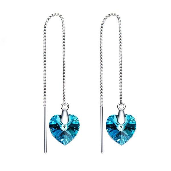 Blue Elements Dangling Heart Shaped Threader Earrings in 14K White Gold