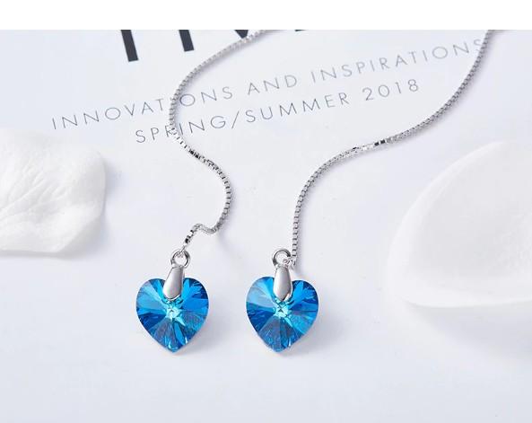 Blue Elements Dangling Heart Shaped Threader Earrings in 14K White Gold