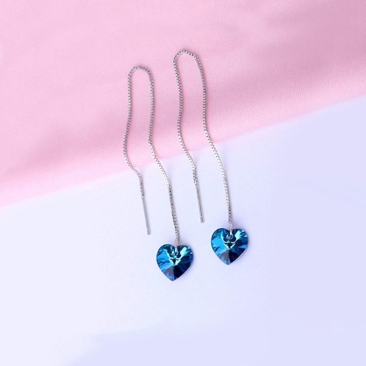 Blue Elements Dangling Heart Shaped Threader Earrings in 14K White Gold