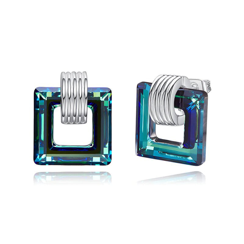 Aruba Blue Elements Square Shaped Studs in 14K White Gold Plating