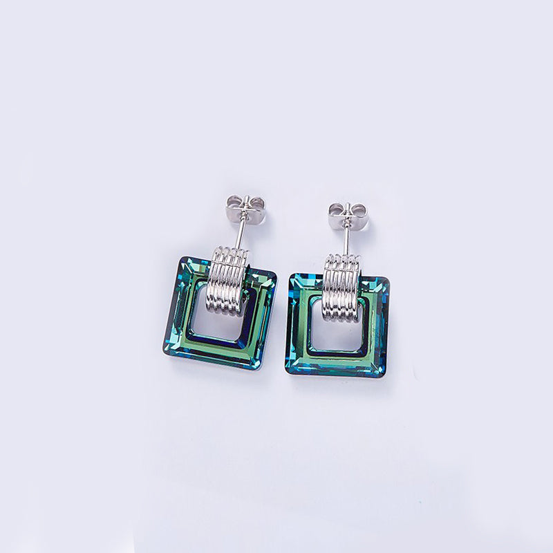 Aruba Blue Elements Square Shaped Studs in 14K White Gold Plating