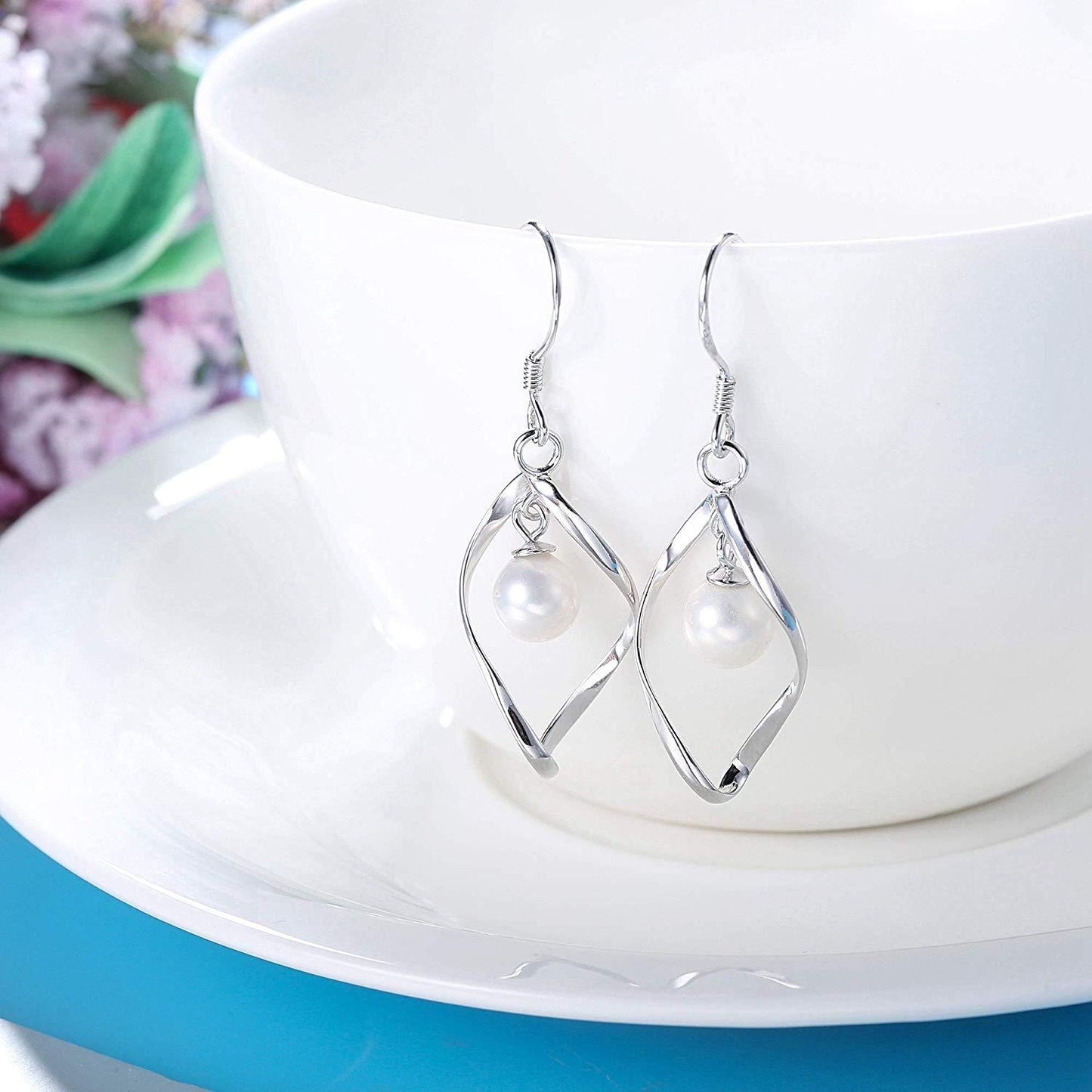 Freshwater Pearl Dangle Earrings in 18K White Gold Plated, , ALILY , ALILY jewelryjewelry deals, swarovski crystal jewelry, groupon jewelry,, jewelry for mom,
