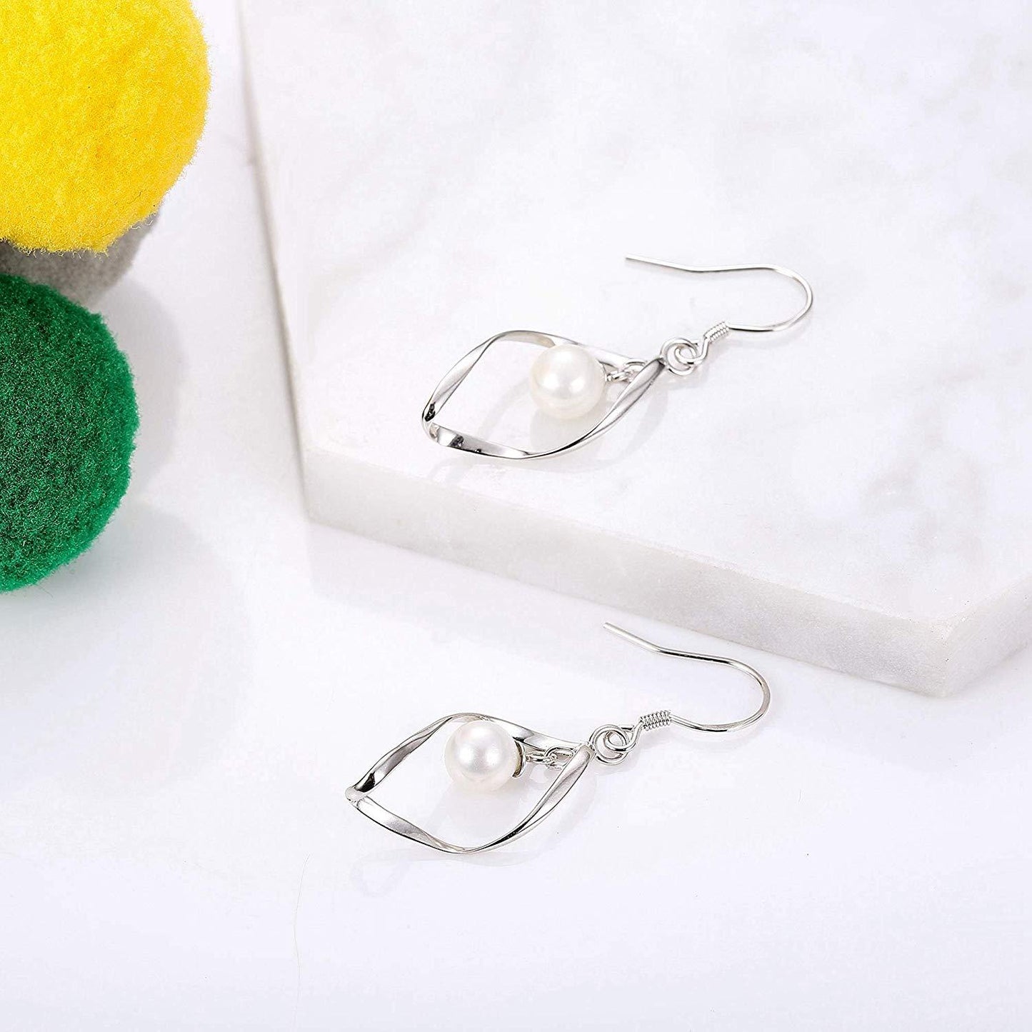 Freshwater Pearl Dangle Earrings in 18K White Gold Plated, , ALILY , ALILY jewelryjewelry deals, swarovski crystal jewelry, groupon jewelry,, jewelry for mom,