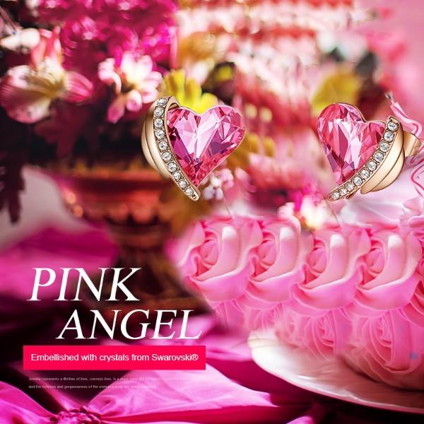 Pink Elements Heart Shaped Pav'e Studs in 14K Rose Gold Plating