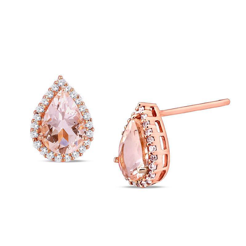 1.00 CT Morganite Pear Cut Stud Earring in 18K Rose Gold Plated - ALILY