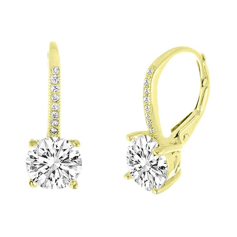 Asscher Cut Elements Pav'e Leverback Earrings in 14K Gold