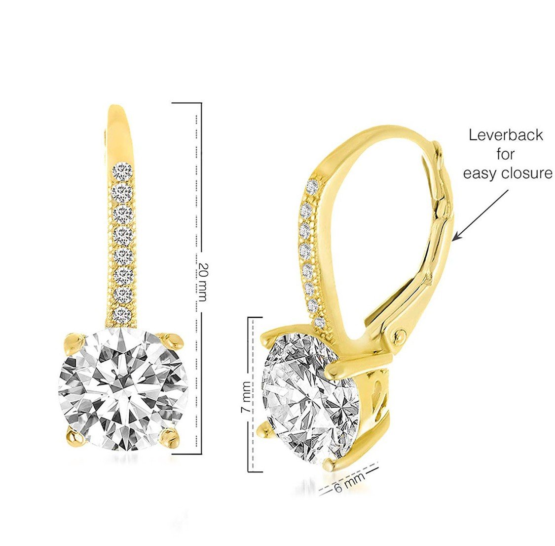 Asscher Cut Elements Pav'e Leverback Earrings in 14K Gold