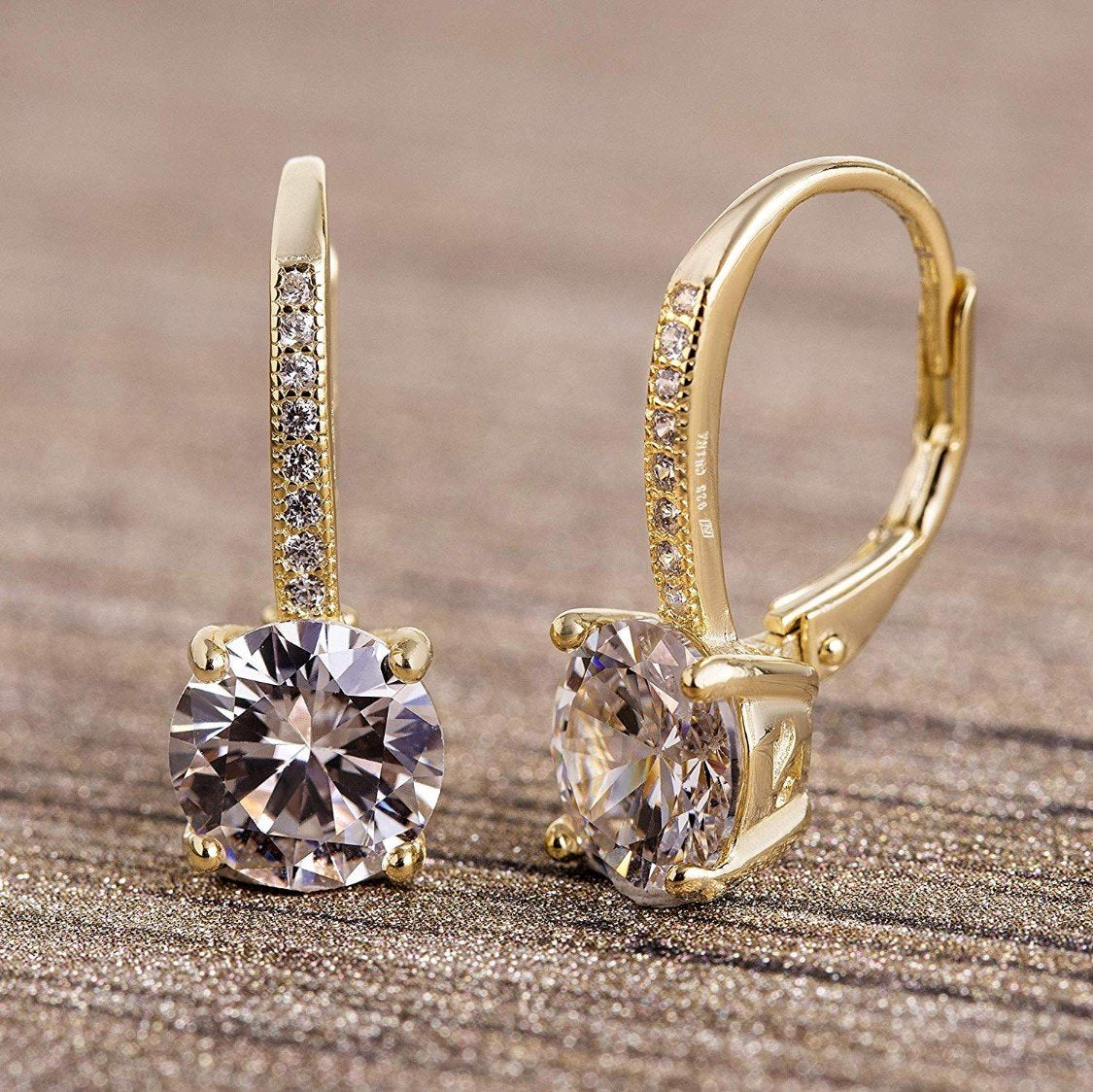 Asscher Cut Elements Pav'e Leverback Earrings in 14K Gold