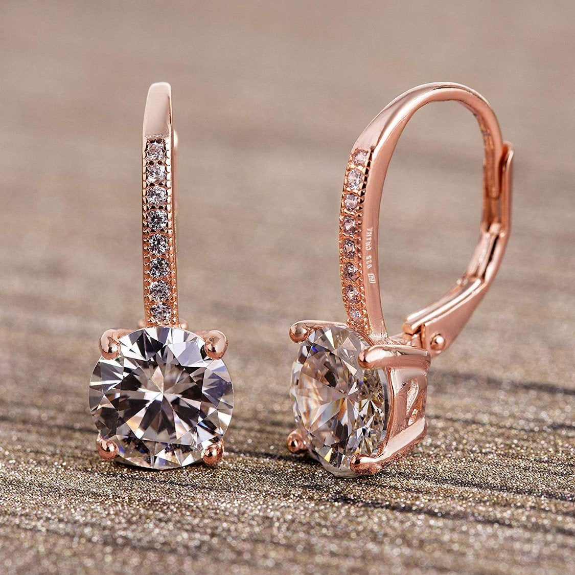 Asscher Cut Elements Pav'e Leverback Earrings in 14K Rose Gold