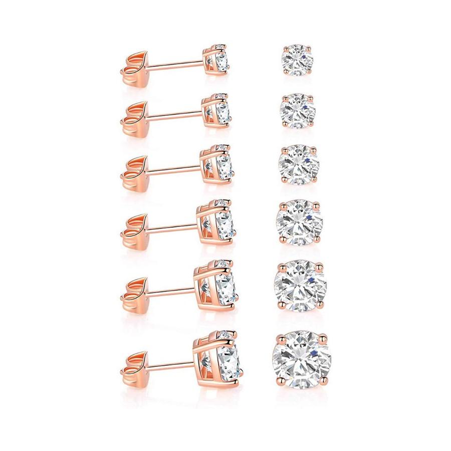 6 Piece Graduating Classic Elements Studs in 14K Rose Gold Plated