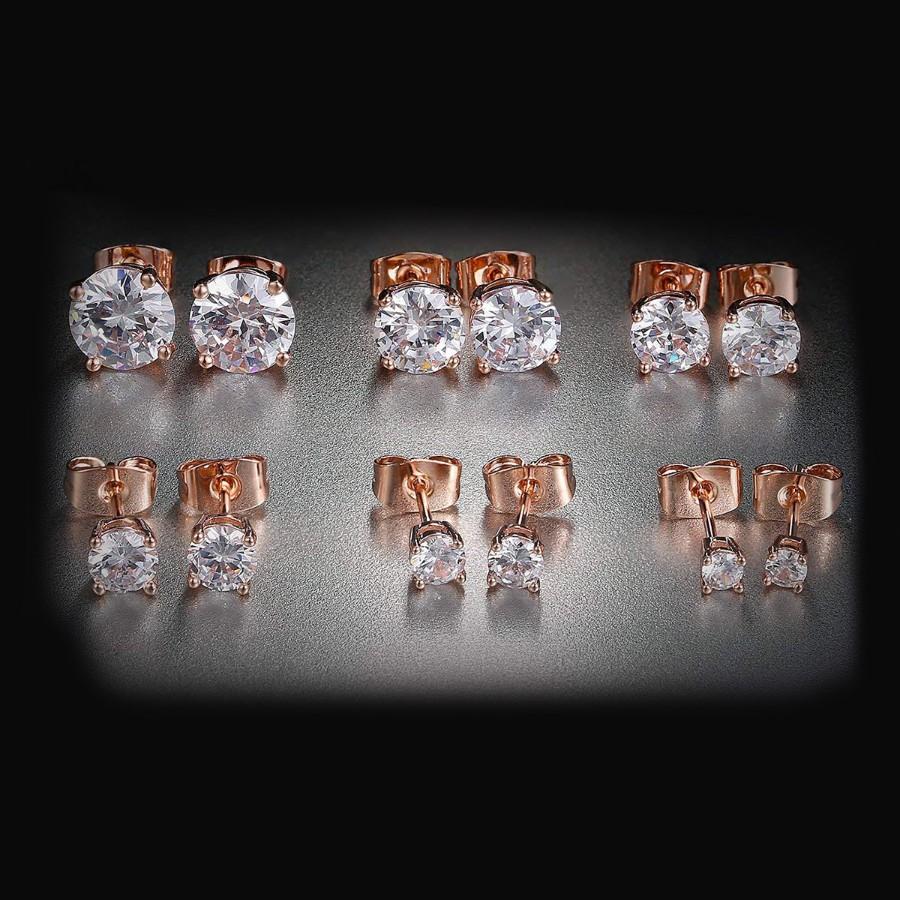 6 Piece Graduating Classic Elements Studs in 14K Rose Gold Plated