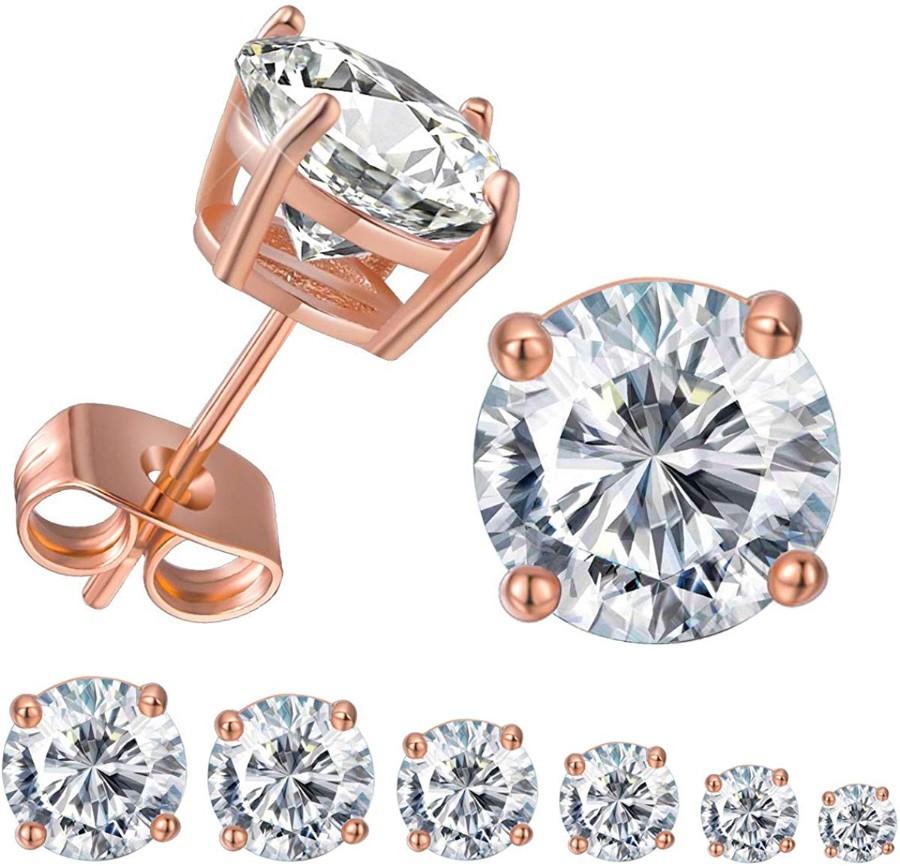 6 Piece Graduating Classic Elements Studs in 14K Rose Gold Plated