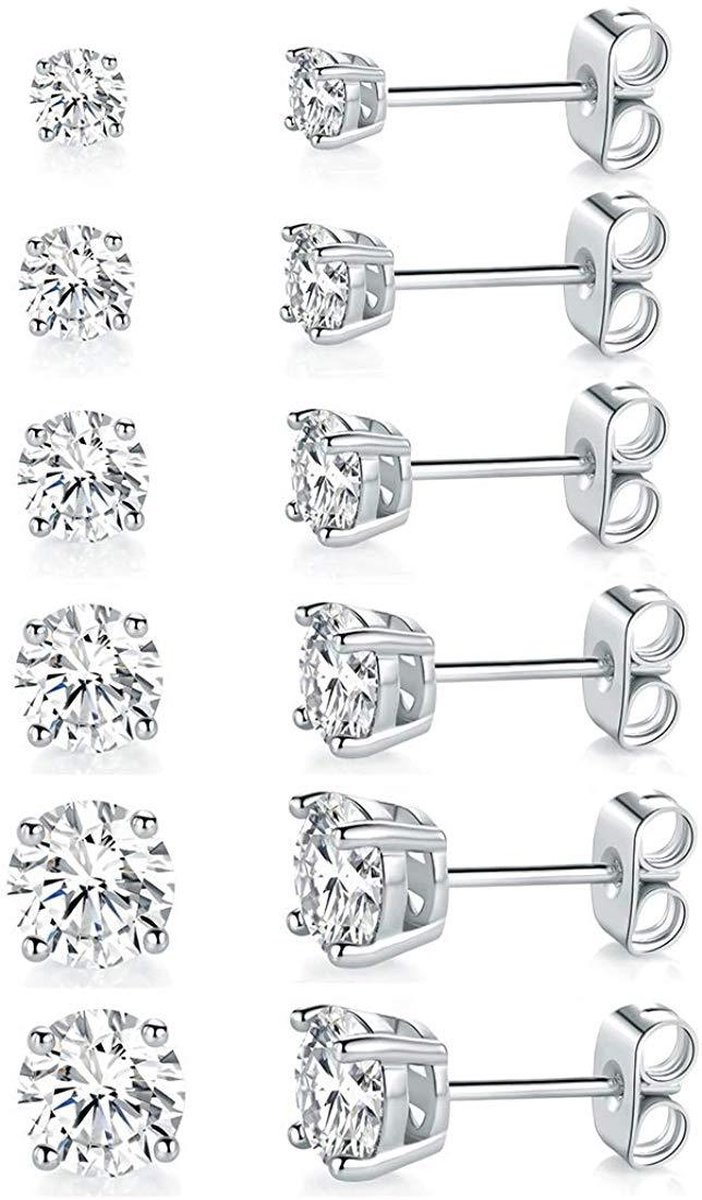 9.00 Cttw Stud Earrings Set 18K White Gold Plated Crystal Gemstone (5-Pairs)