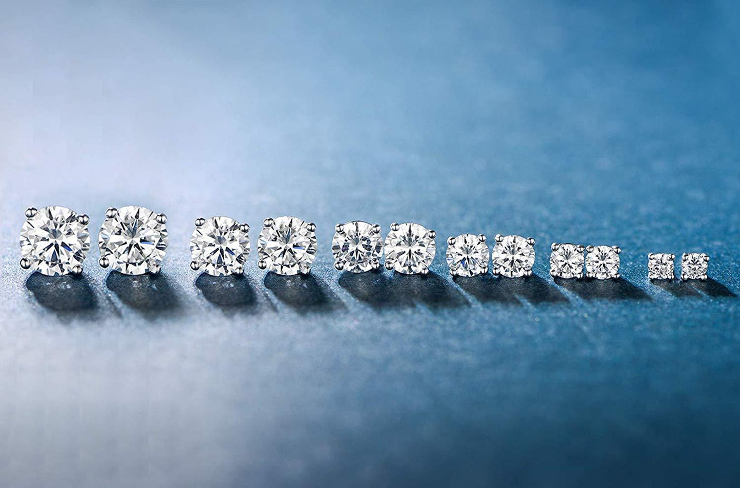 9.00 Cttw Stud Earrings Set 18K White Gold Plated Crystal Gemstone (5-Pairs)