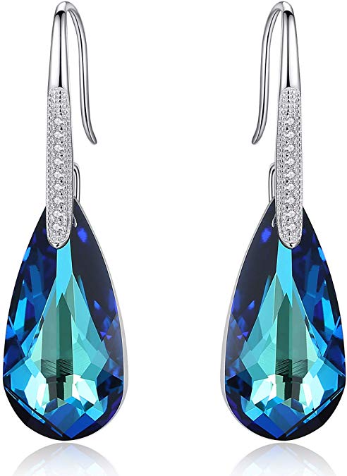 Elements Bermuda Blue Drop Earring in 14K White Gold Plating