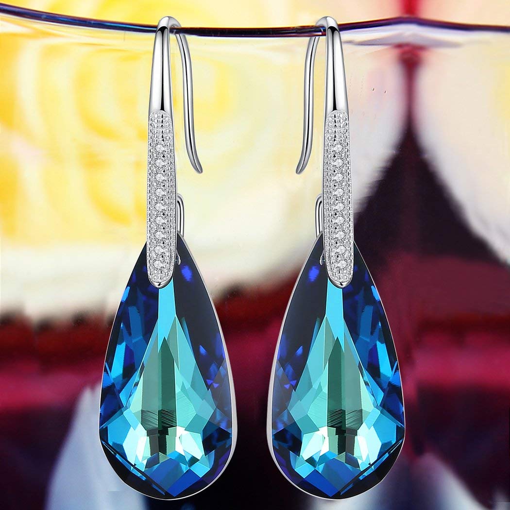 Elements Bermuda Blue Drop Earring in 14K White Gold Plating