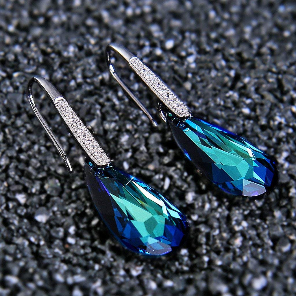 Elements Bermuda Blue Drop Earring in 14K White Gold Plating