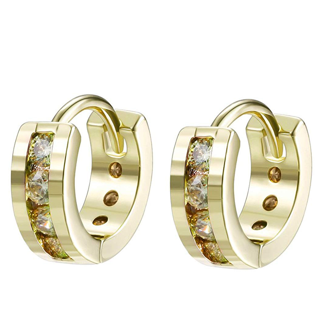 Crystal Mini Clip-On Huggie Hoop Earrings in 14K Gold Plating