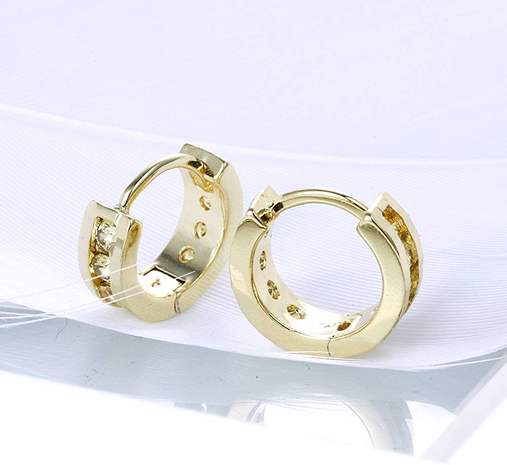 Crystal Mini Clip-On Huggie Hoop Earrings in 14K Gold Plating