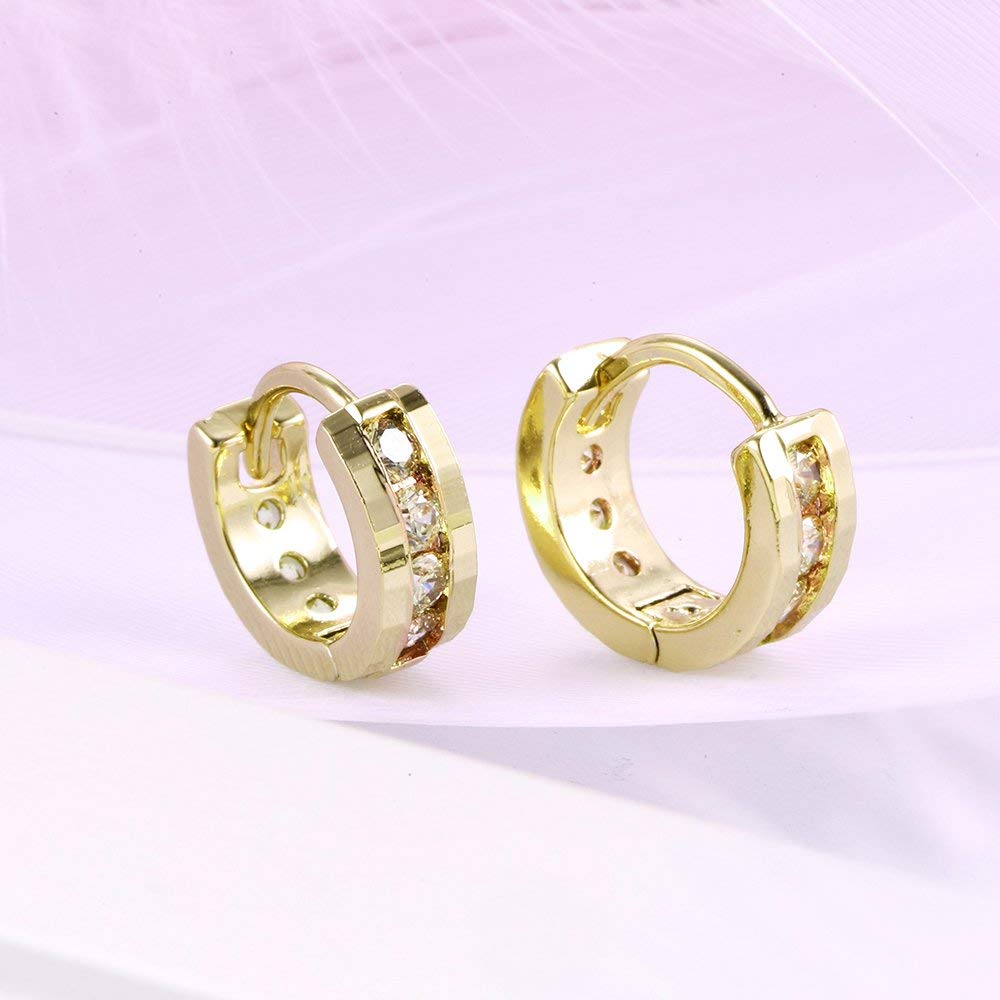 Crystal Mini Clip-On Huggie Hoop Earrings in 14K Gold Plating