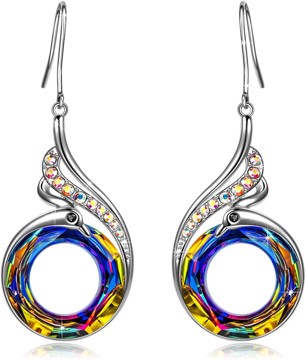 Rainbow Elements Flaming Phoenix Fire Swirl Drop Earring in 14K White Gold Plating