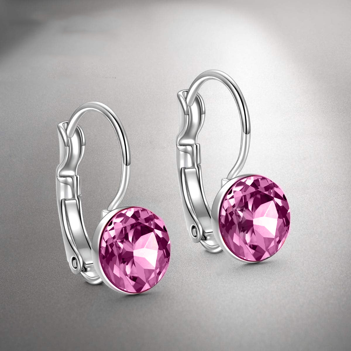Iridescent Amethyst Gemstone Leverback Earrings in 14K White Gold Plating