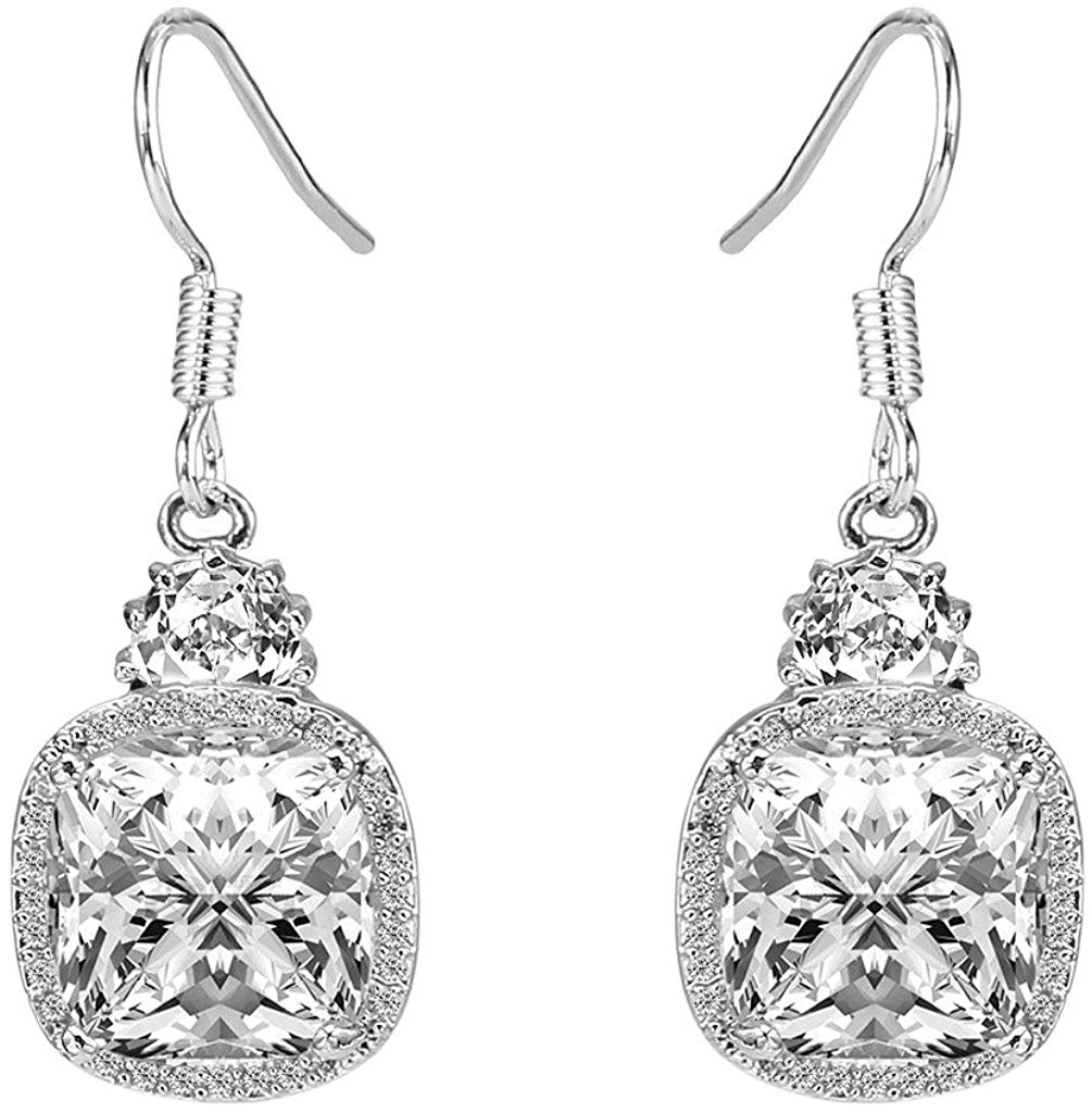 Classic Cushion Cut Drop Earring in Rhodium Plating