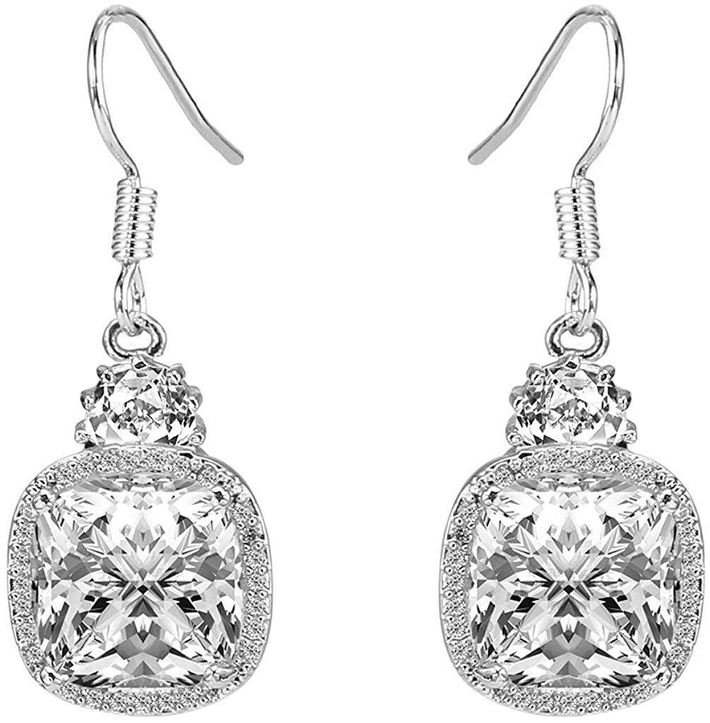 2.00 CT White Topaz Ascher Cut Drop Earring - ALILY