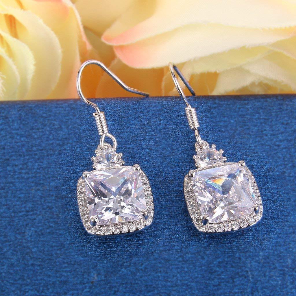 2.00 CT White Topaz Ascher Cut Drop Earring - ALILY