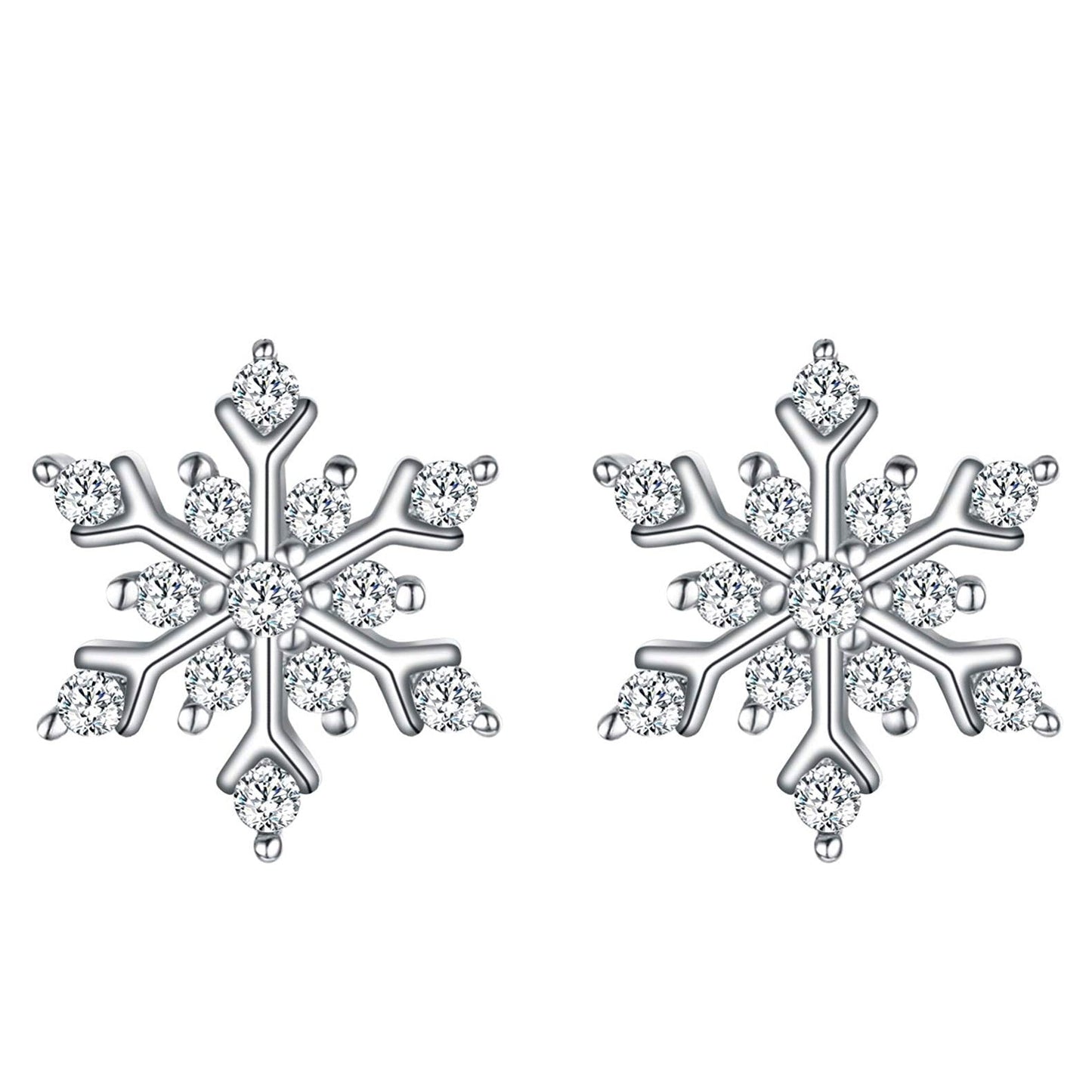 Classic Silver Elements Snowflake Stud Earrings in 14K White Gold Plating
