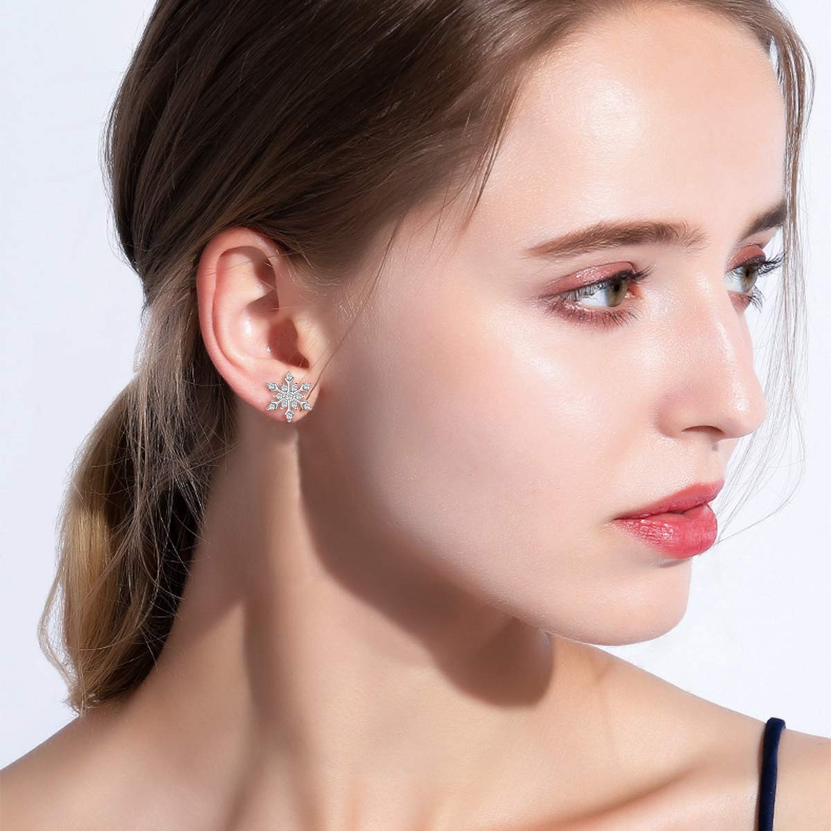 Classic Silver Elements Snowflake Stud Earrings in 14K White Gold Plating