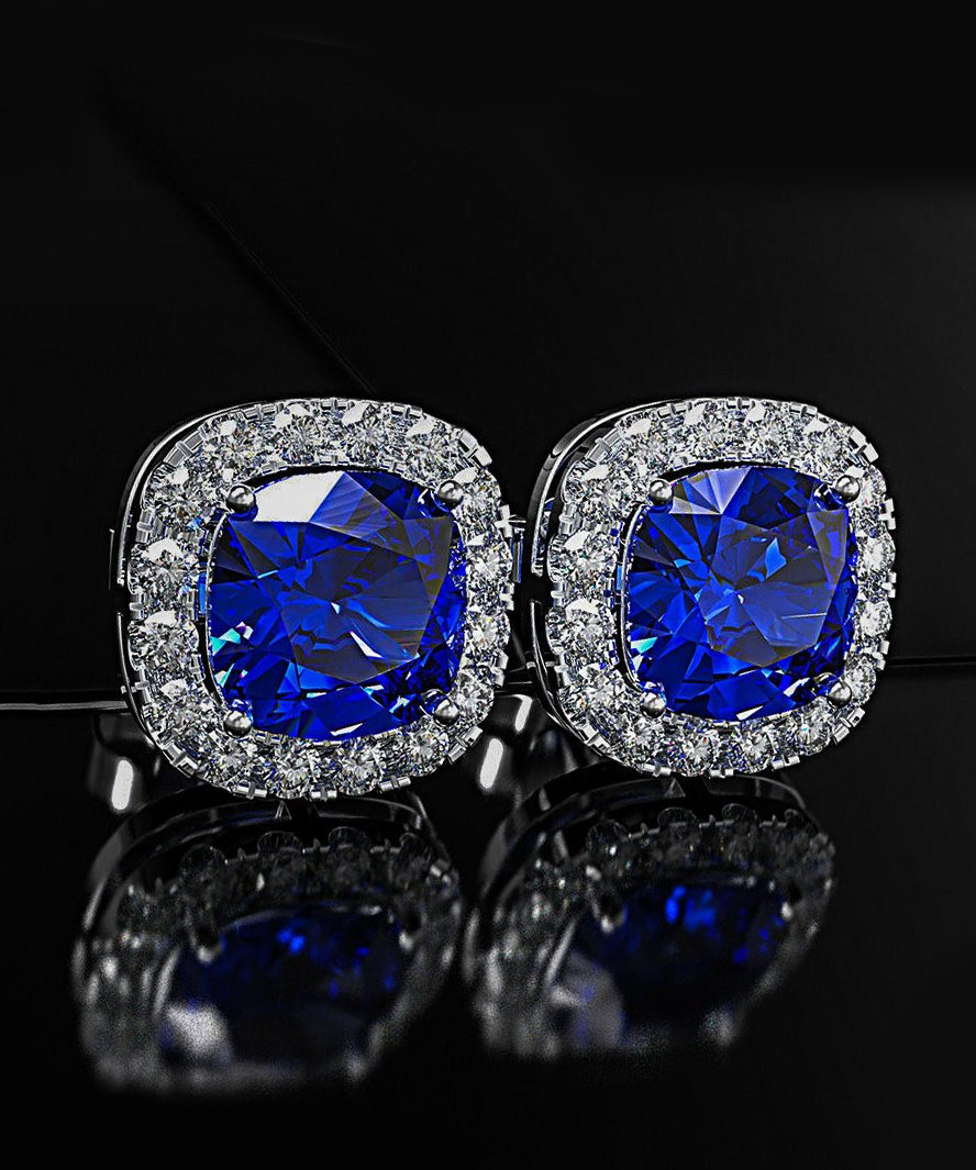 5 Piece Assorted Earring Set made With Crystals with Luxe Box - Sapphire