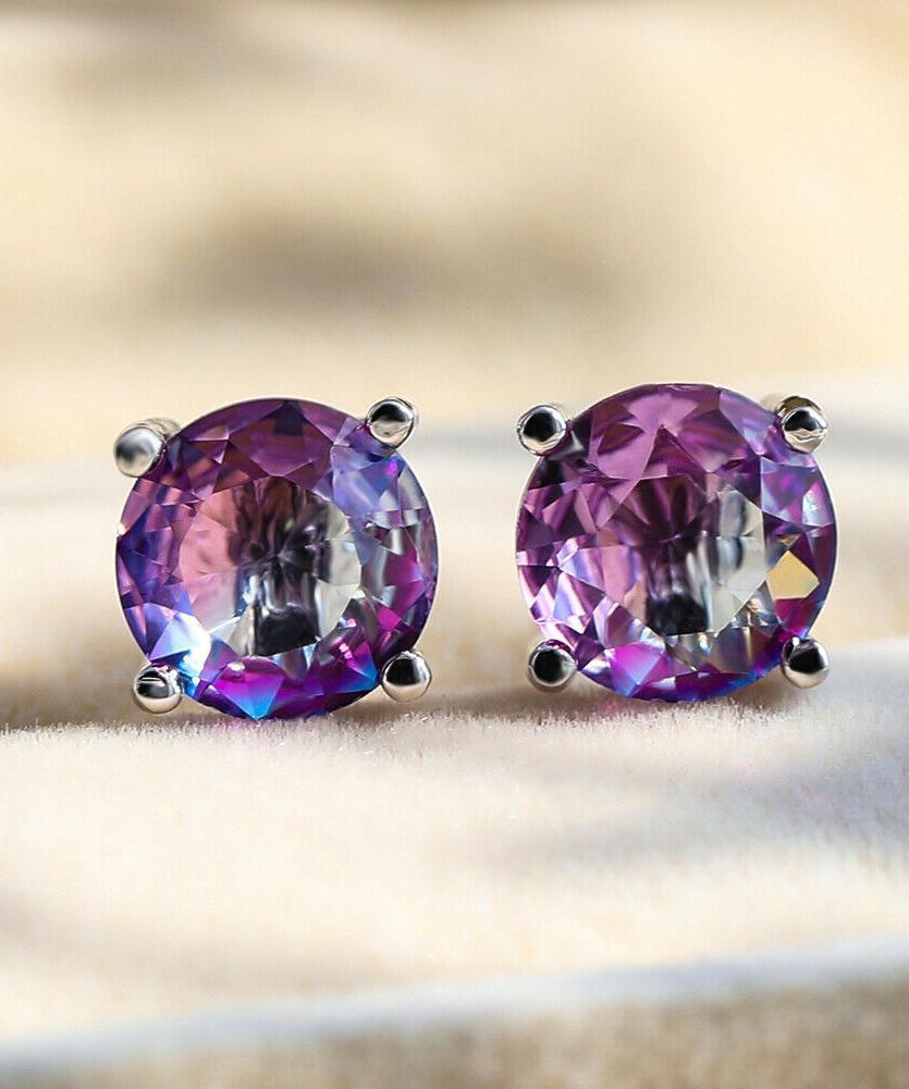 1.25ct Round Cut Purple & Pink Stud Earrings Bi Color With Austrian Crystals in 18K White Gold Plated