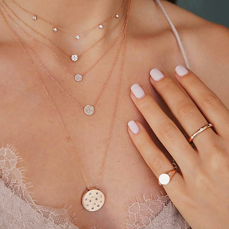 Dangling Multi-Layered Elements Pa've Discs Necklace