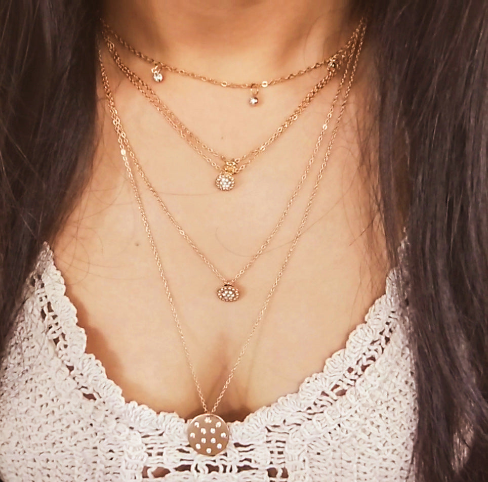 Dangling Multi-Layered Elements Pa've Discs Necklace