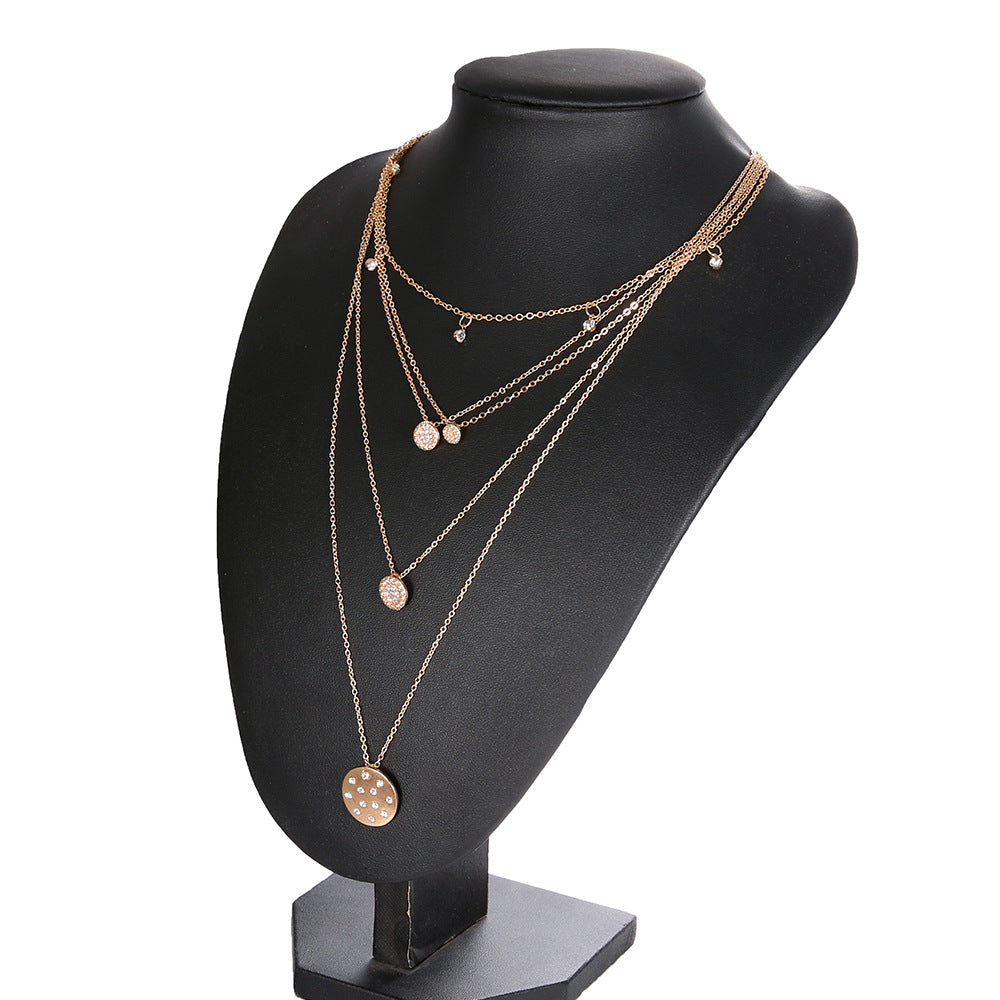 Dangling Multi-Layered Elements Pa've Discs Necklace